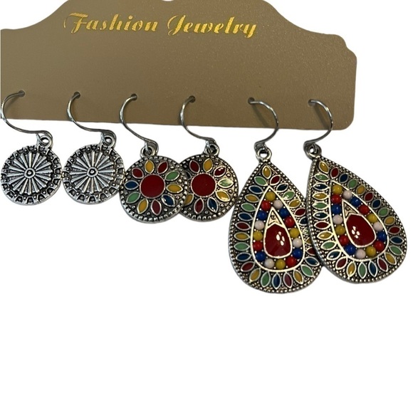 Bohemian Round water droplets alloy enamel women’s drop pierced earrings. - Picture 2 of 3